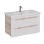 Тумба Lemark OLIVIA 100см под 1 раковину, подвесная, 2 ящика, цвет корпуса: Дуб кантри, цвет фасада: Белый глянец