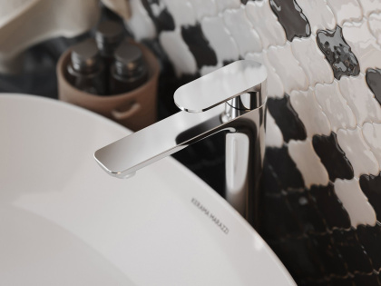 Смеситель для раковины PIANO однорычажный высокий без донного клапана, хром глянец