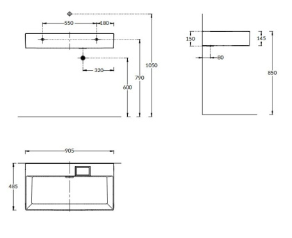 Раковина LOGICA мебельная\подвесная без отверстий 90, белая глянцевая