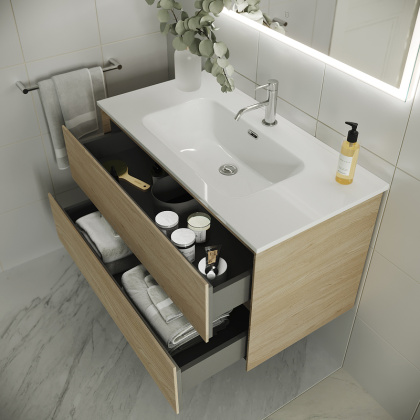 Тумба подвесная SANCOS Cento 1190х450х500, c двумя ящиками оснащенными доводчиками, карпатская ель, арт. CN120-1KE Тумба подвесная SANCOS Cento 1190х450х500, c двумя ящиками оснащенными доводчиками, карпатская ель, арт. CN120-1KE