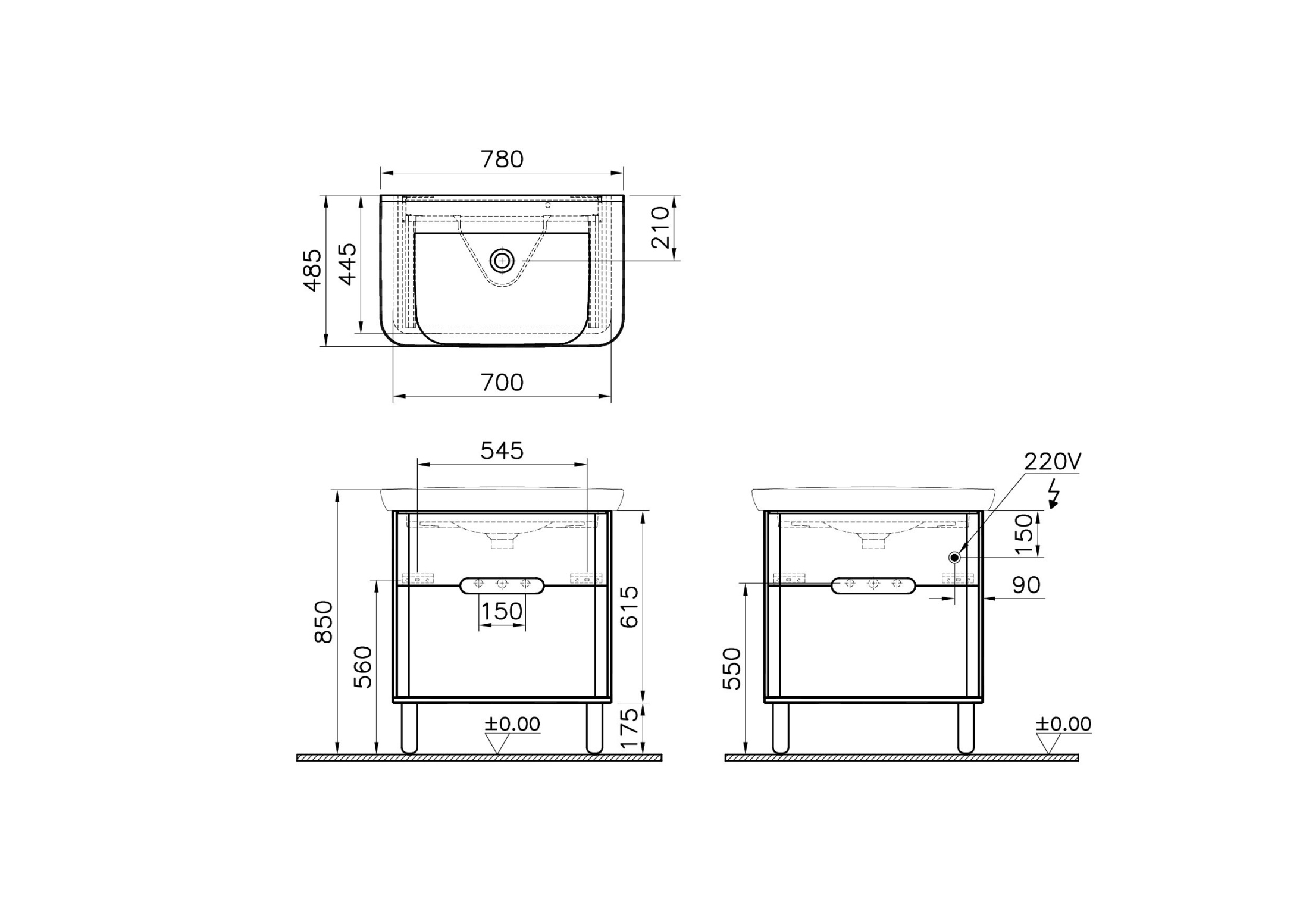 Тумба с раковиной Vitra Sento 78 60836 антрацит