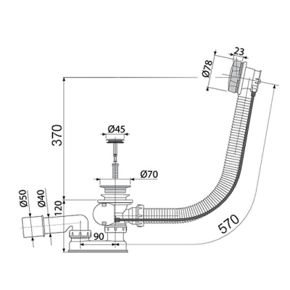 Сифон для ванны автомат комплект металл/металл