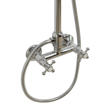 GOLF-CD-01-Bi Душевая колонна со смесителем, верхним и ручным душем, цвет хром, ручка ручного душа белыя