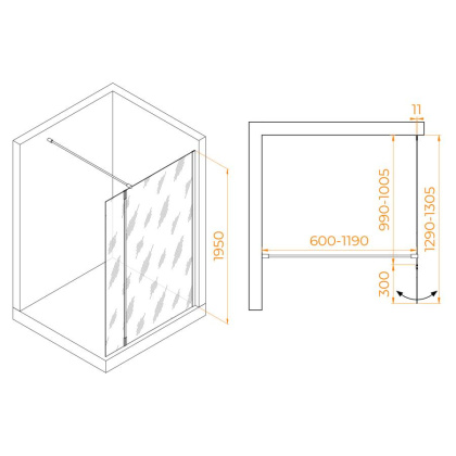 Душевая перегородка RGW WA-050Gb (WA-002Gb + Z-070Gb), 351005003-16