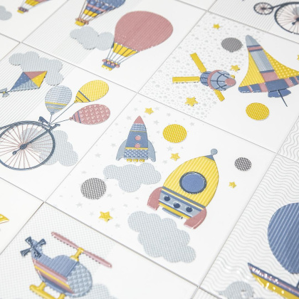 Керамический декор VT\A376\5009 Бон Вояж голубой (20см*20см*6,9мм) (10шт/0,4м2) Вертолет, шт.