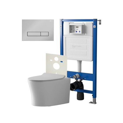 Сет: Система инсталляции Point Элемент для подвесного унитаза PN45120 + Клавиша смыва для инсталляции Point Меркурий, хром, PN44831C + Унитаз подвесной Point Вега безободковый, сиденье микролифт PN41711