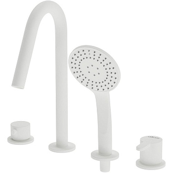 LEAF-BVDM4-L-BIO Смеситель на борт ванны врезной, на 4 отверстия, исполнение Белый матовый LEAF-BVDM4-L-BIO Смеситель на борт ванны врезной, на 4 отверстия, исполнение Белый матовый