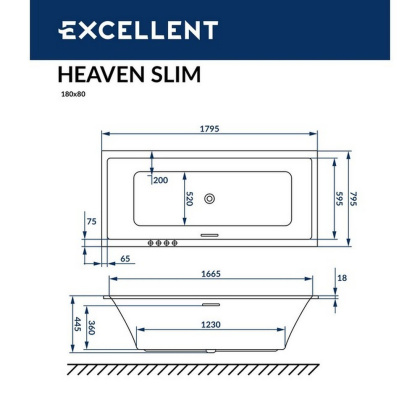 Ванна EXCELLENT Heaven Slim 180x80 "NANO" (хром) Ванна EXCELLENT Heaven Slim 180x80 "NANO" (хром)