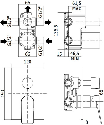 Смеситель для душа Paffoni Tilt TI019BO/M (с внутренней частью)