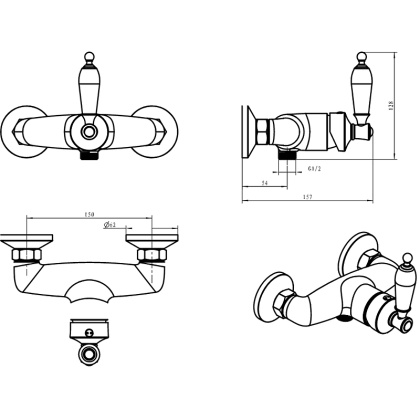 Смеситель для душа VOGUE CRYSTAL, золото_Комплект