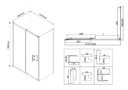 Душевой уголок City VSR-5CT9012MT, 1200*900, хром, стекло текстурное