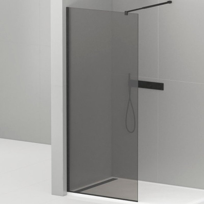 LIBERTA-L-1-110-120-GR-NERO Душевая перегородка с односторонним входом, стекло графит, профиль чёрный, 1100x1200x1950 мм