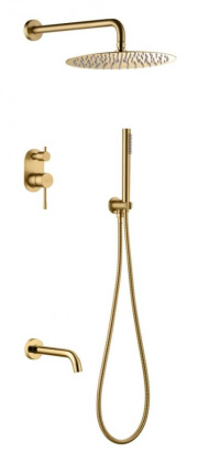 Смеситель встроенный + верхний+ ручной душ и изливом Uno. Matt Gold Смеситель встроенный + верхний+ ручной душ и изливом Uno. Matt Gold