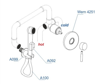 A04200 Встраиваемый комплект для биде со шлангом 150 см Wasserkraft