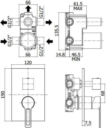 Смеситель для душа Paffoni Ringo RIN019CR/M (с внутренней частью)