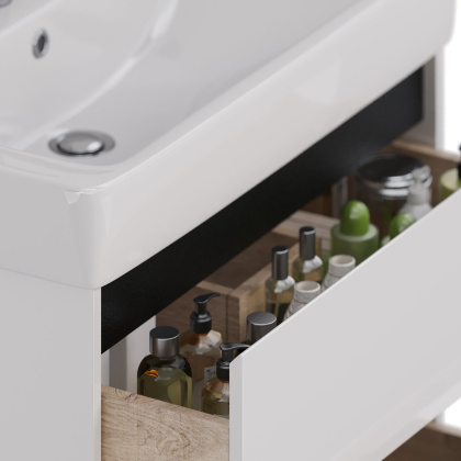 Тумба Lemark COMBI 80см под 1 раковину, подвесная/напольная, 2 ящика, цвет планки: Чёрный, цвет корпуса, фасада: Белый глянец Тумба Lemark COMBI 80см под 1 раковину, подвесная/напольная, 2 ящика, цвет планки: Чёрный, цвет корпуса, фасада: Белый глянец