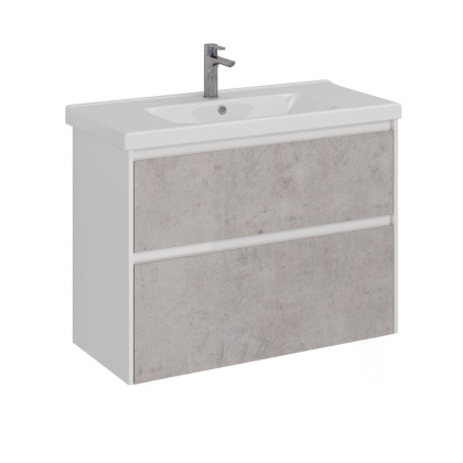 Тумба Lemark COMBI 100см под 1 раковину, подвесная/напольная, 2 ящика, цвет фасада: Бетон, цвет корпуса: Белый глянец Тумба Lemark COMBI 100см под 1 раковину, подвесная/напольная, 2 ящика, цвет фасада: Бетон, цвет корпуса: Белый глянец