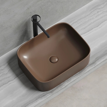 Умывальник чаша накладная прямоугольная (цвет Темно-Коричневый Матовый) Element 505*380*150мм
