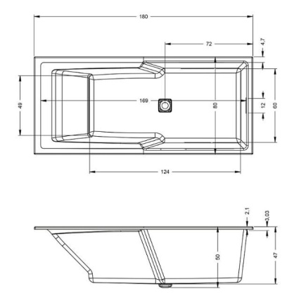 Акриловая ванна  STILL SHOWER 180x80 RIHO FALL