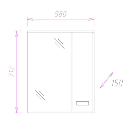 Шкаф-зеркало Onika Гамма 58 ясень шимо/венге, правый, с подсветкой