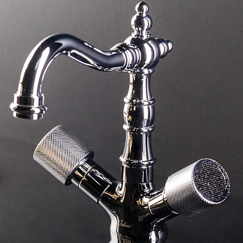 Смеситель для умывальника, высокий ROYAL CRYSTAL black, хром_Комплект