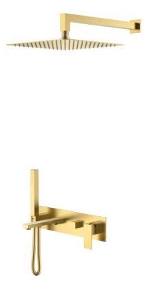 Смеситель встроенный + верхний+ ручной душ Qubic Matt Gold Смеситель встроенный + верхний+ ручной душ Qubic Matt Gold