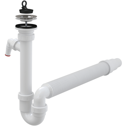 Сифон трубчатый с нержавеющей peшeткой DN70, со штуцером и гофрой