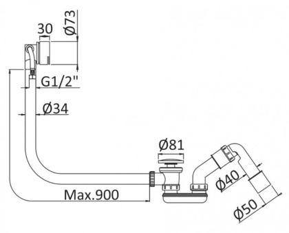 CZR-B-STW-01 Слив перелив с наполнением ванны через перелив, донный клапан с системой "Клик-клак" хром