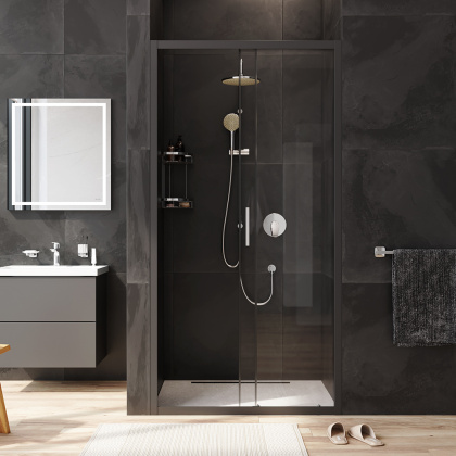 W90G-100-1-195BT Gem Solo Дверь душевая 100х195, стекло прозрачное, профиль Черный матовый