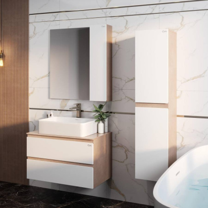 Тумба Onika Алеста 80 подвесная, белая/камень светлый (ум. Олимпия 56) Тумба Onika Алеста 80 подвесная, белая/камень светлый (ум. Олимпия 56)