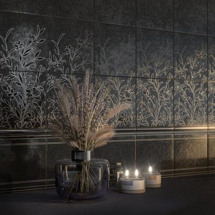 Декор Барберино 3 чёрный глянцевый 20x20x0,69