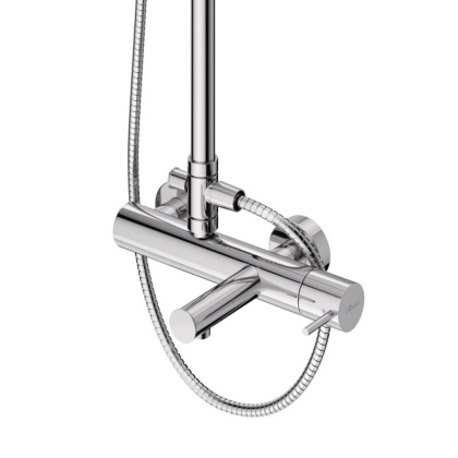 LEAF-CVDA-30-L-ST Душевая стойка телескопическая, с изливом с верхним и ручным душем, верхний душ диаметр 230 мм АБС пластик, исполнение Satinox