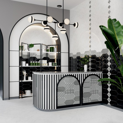 Плитка настенная грань 35010 Келуш Черный глянцевый (34см*14см*6,9мм) (9шт/0,709м2) Мрамор, м2