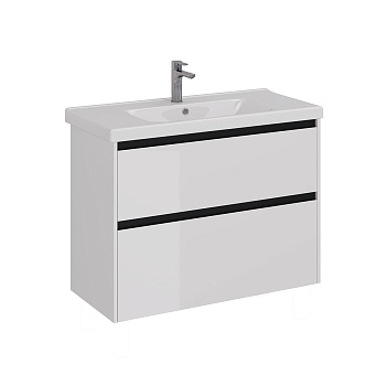 Тумба Lemark COMBI 100см под 1 раковину, подвесная/напольная, 2 ящика, цвет планки: Чёрный, цвет корпуса, фасада: Белый глянец Тумба Lemark COMBI 100см под 1 раковину, подвесная/напольная, 2 ящика, цвет планки: Чёрный, цвет корпуса, фасада: Белый глянец
