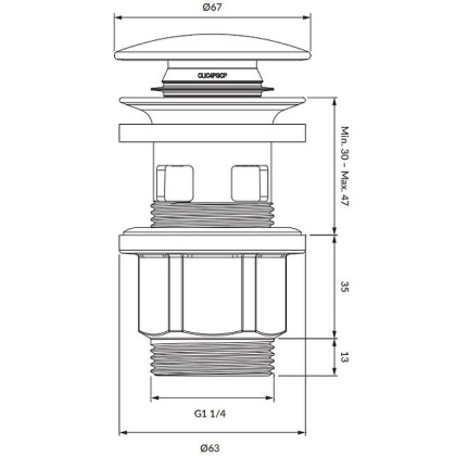 Пробка "click-clack" к сифону для умывальника A64CR (хром)