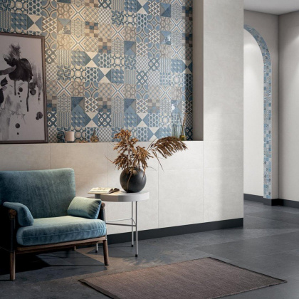 Декор VT\B415\11037R Онда 3 синий орнамент 30см*60см*9мм (1уп/4шт/0,72м2) бетон, шт