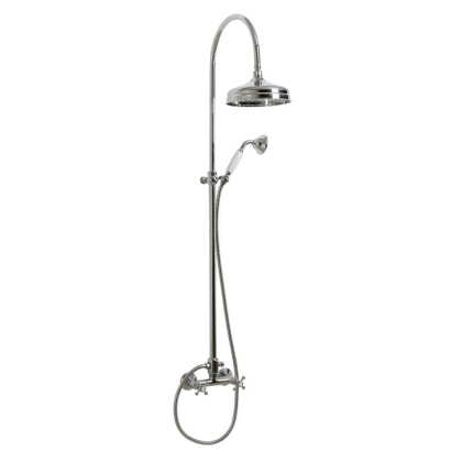 GOLF-CD-01-Bi Душевая колонна со смесителем, верхним и ручным душем, цвет хром, ручка ручного душа белыя