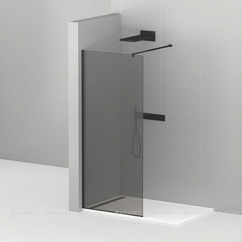 LIBERTA-L-1-110-GR-NERO Душевая перегородка с односторонним входом, стекло графит, профиль чёрный, 1100x1950 мм