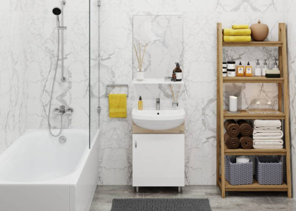 Комплект ONIKA ЭКО 52 дуб сонома (3в1: тумба+раковина+зеркало) Комплект ONIKA ЭКО 52 дуб сонома (3в1: тумба+раковина+зеркало)