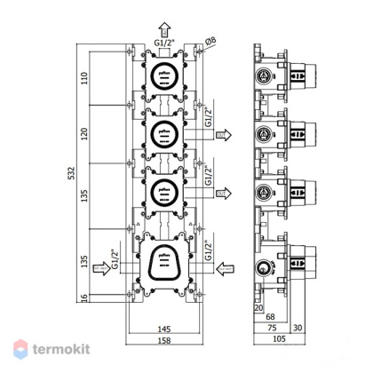 Скрытая монтажная часть для смесителя Paffoni Modular Box MDBOX019 Скрытая монтажная часть для смесителя Paffoni Modular Box MDBOX019