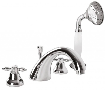 NOSTALGIA-BVD-01-Bi Смеситель на борт ванны с ручным выдвижным душем Исполнение: Хром Ручной душ:Белый 