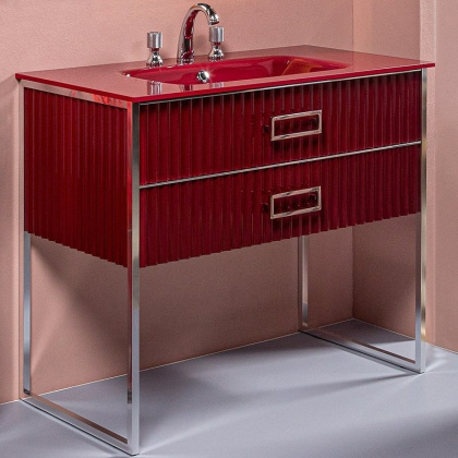Тумба MONACO 100см h84см бордо глянец + хром под раковину моноблок 866-100-RCR Boheme