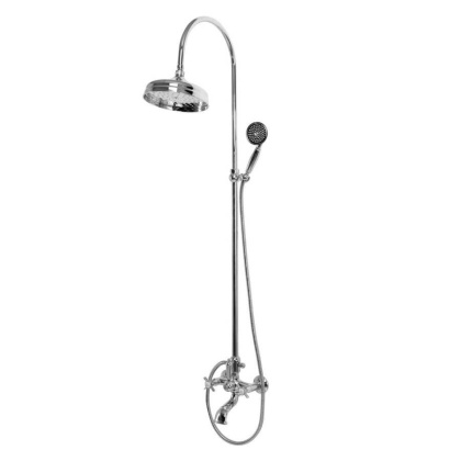 LORD-CVD-01-Bi Душевая стойка со смесителем для ванны, верхним и ручным душем 20 см Исполнение: Хром, Ручки: Белый 