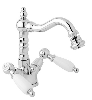 FIRST-BS2-03/24-Bi Смеситель на биде с донным клапаном, исполнение золото, ручки белые