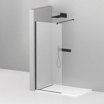 LIBERTA-L-1-125-120-C-NERO Душевая перегородка с односторонним входом, стекло прозрачное, профиль чёрный, 1250x1200x1950 мм