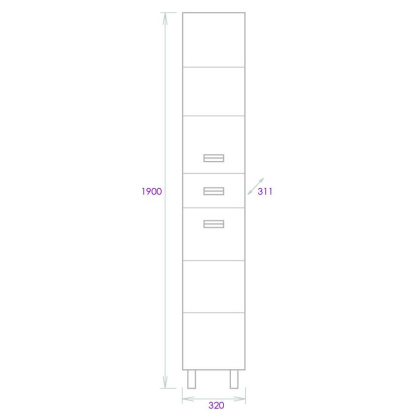 Пенал Onika Балтика 32 Black напольный, белый, универсальный
