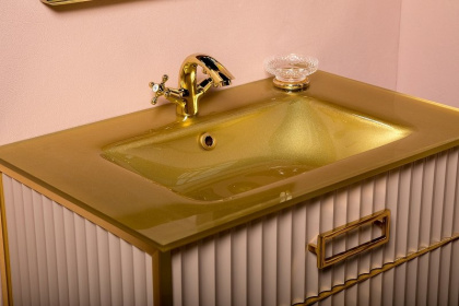 Тумба MONACO 80см h84см капучино глянец + золото под раковину моноблок 866-080-CPG Boheme