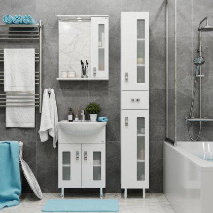 Шкаф-зеркало Onika Кристалл 58 белый, правый, с подсветкой