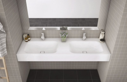 TITAN-1600-2-LVB-SOSPESO Консольная раковина из литьевого мрамора, двойная Цвет Белый 