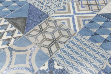 Декор VT\B415\11037R Онда 3 синий орнамент 30см*60см*9мм (1уп/4шт/0,72м2) бетон, шт